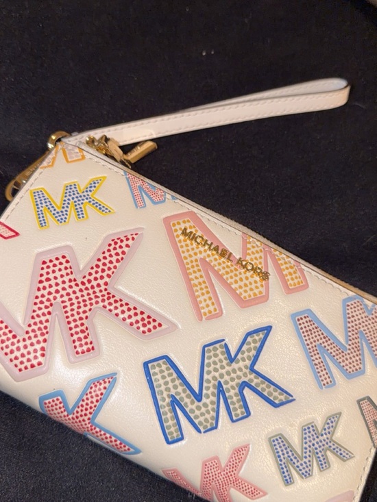 Michael Kors Handbags - Michael Kors White Leather Wristlet with Multicolor MK Print
